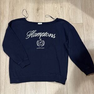 Garage sz L Teen juniors Navy Blue Women's Sweatshirt, Hamptons off shoulder